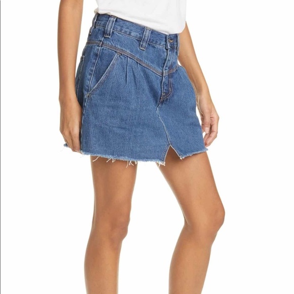 Free People Denim Raw Hem A-Line Mini Skirt NWT - Picture 3 of 9